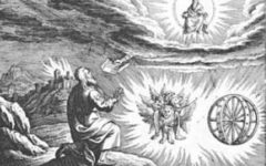 1Ki_7:32  And under the borders were four wheels; and the axletrees of the wheels were joined to the base: and the height of a wheel was a cubit and half a cubit.