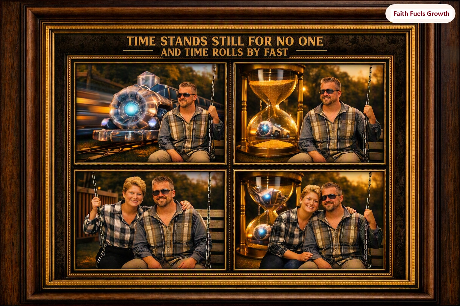 Dee and Dan with the message Time stands still for no one